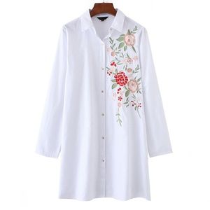White Embroidery Long Shirt Dress